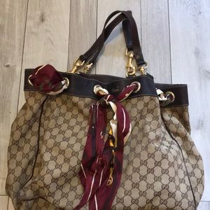 Gucci brown-beige monogram purse with scarf detail